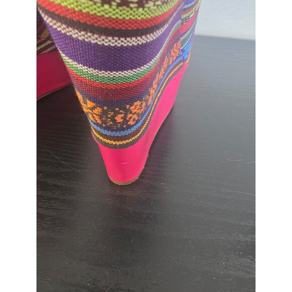 TALL Wedge funky multicolor heels with ankle straps women's size 6 - Picture 6 of 9